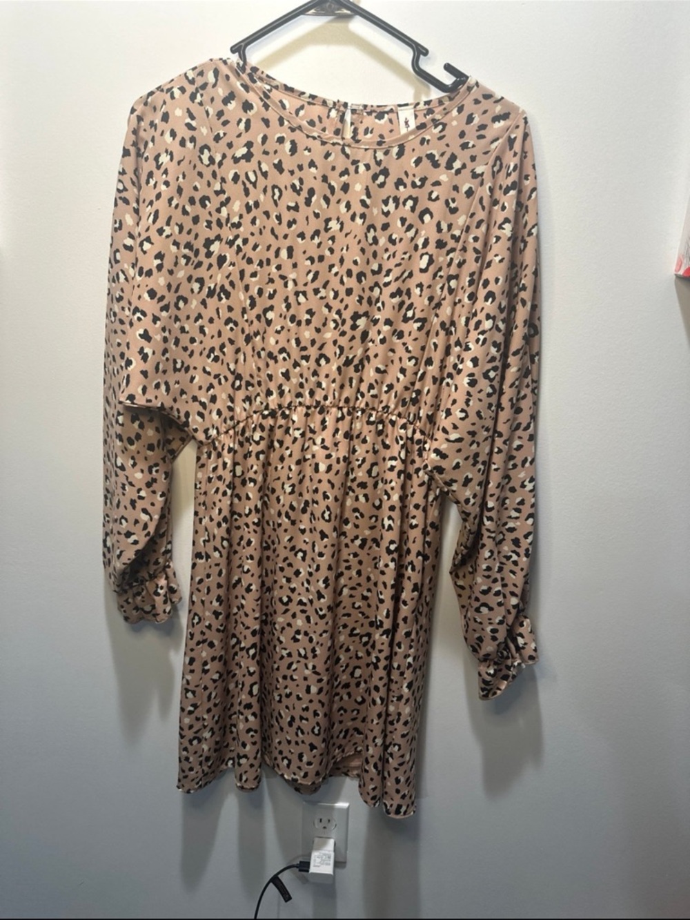 Vanilla Bay Tan Leopard Print Long Sleeve Dress